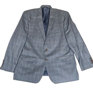 Ralph Lauren 46R Blue Gray Houndstooth Windowpane Notch Lapel Blazer Sport Coat